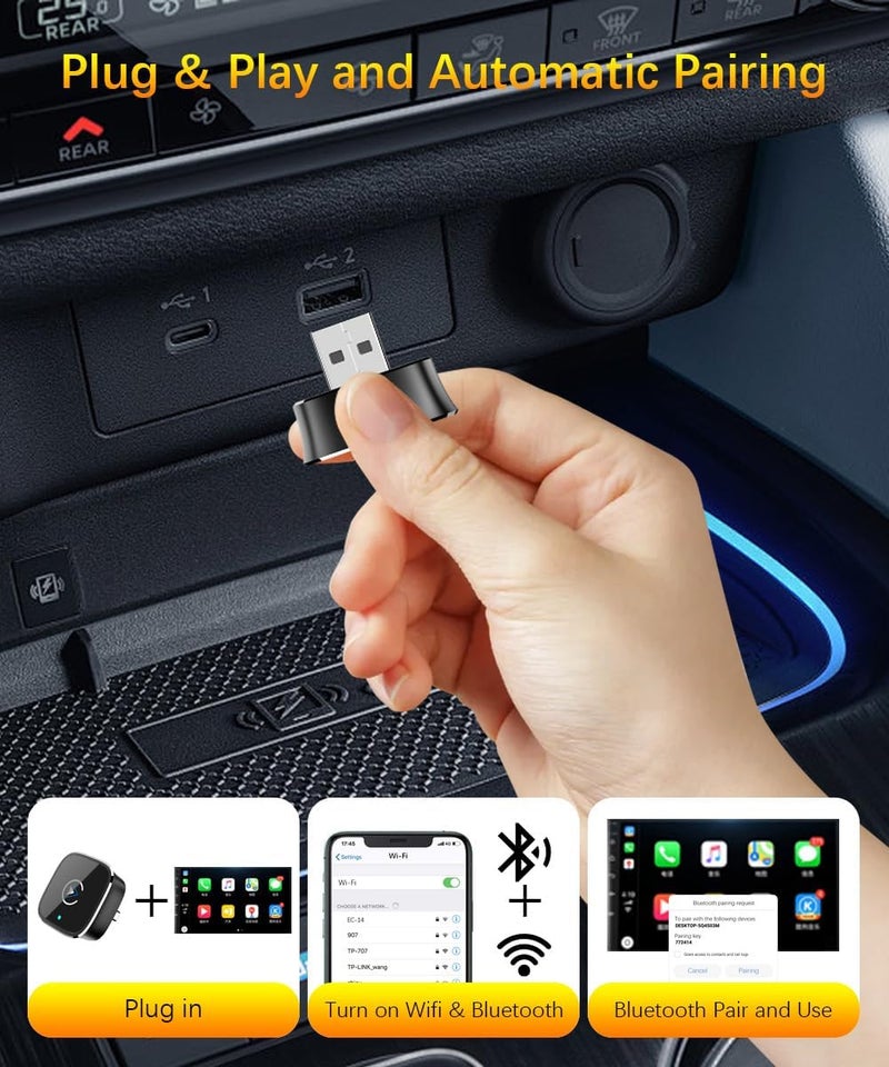 Gramalive محول وايرلس CarPlay لهاتف iPhone، تصميم Mini USB، ترقية 2025 مع سلك مدمج لـ Apple CarPlay، توصيل وتشغيل، اتصال سريع ومستقر Car Play لهواتف iPhone وAndroid - Image 3